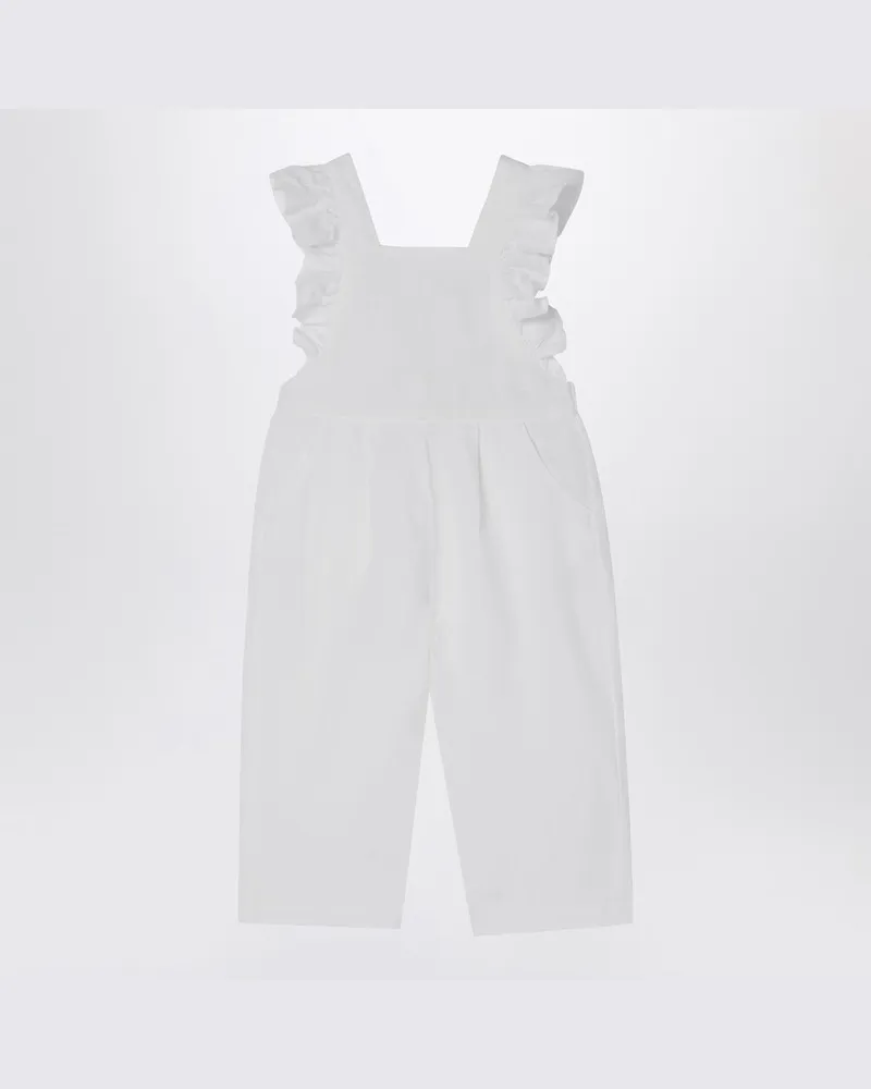 Il Gufo Weiße Latzhose aus Leinen mit Rüschen Weiß