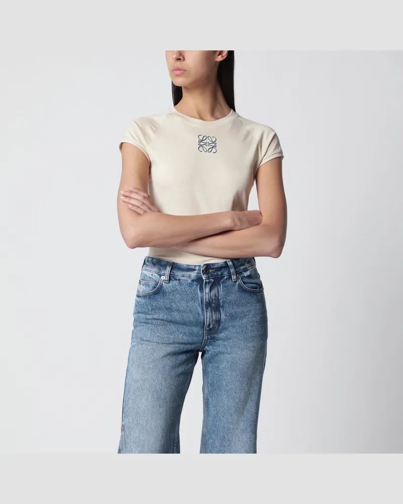 Loewe Schmal geschnittenes T-Shirt aus Baumwolljersey in Hellbeige Beige