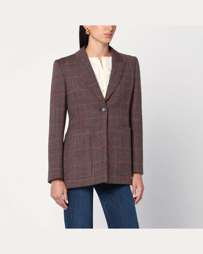 Chloé Einreihige Wolljacke mit braunem Karomuster Brown