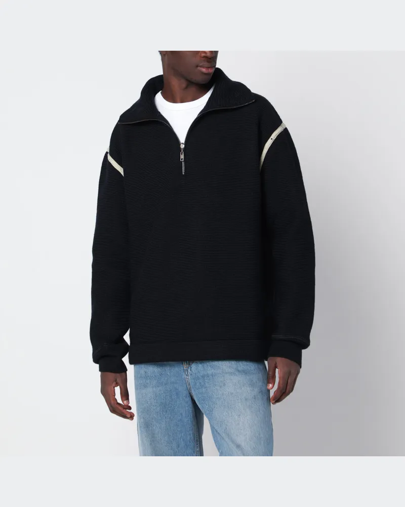 Maison Margiela Blauer Wollpullover mit Ellbogenflicken Blue