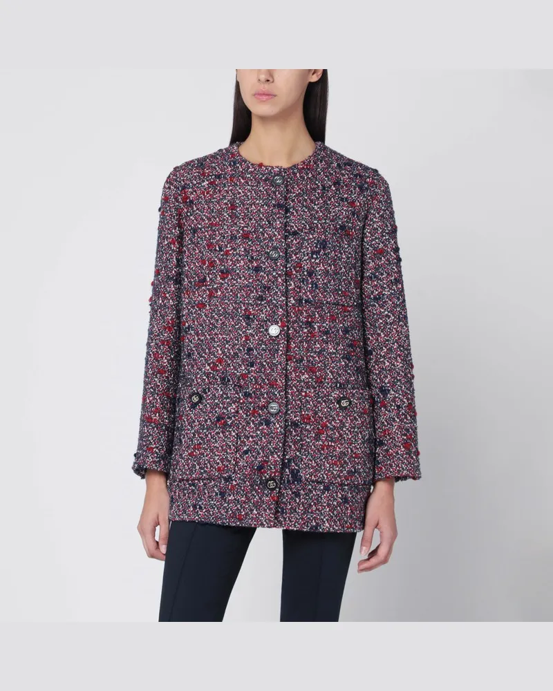 Gucci Blaue und rote Woll-Bouclé-Jacke Blau