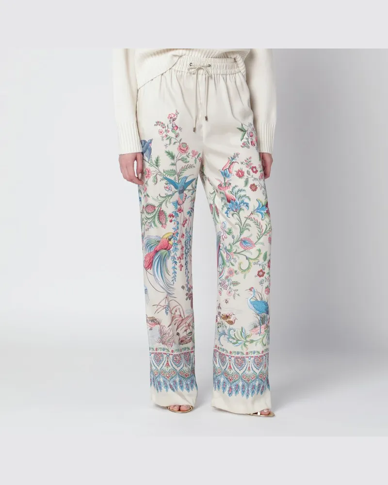 Etro Weiße weit geschnittene Hose mit Blumenprint Weiß