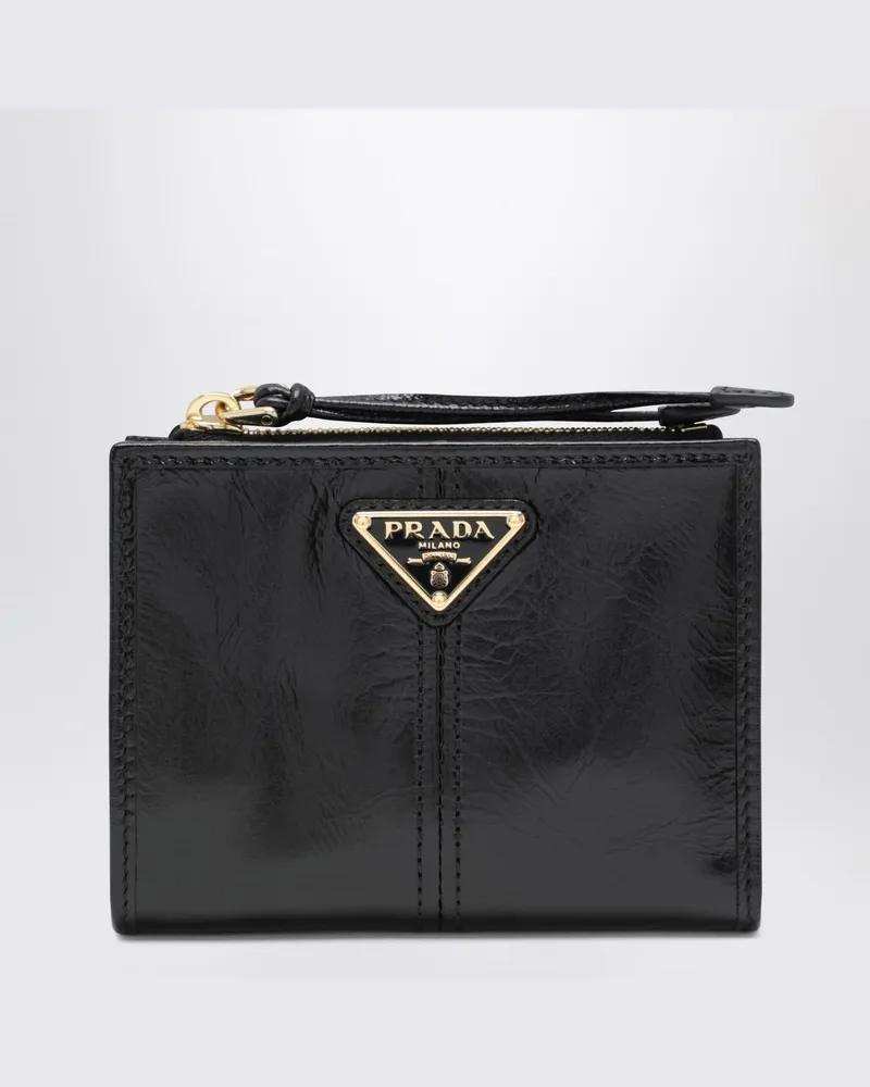 Prada Kleines schwarzes Lederportemonnaie Schwarz