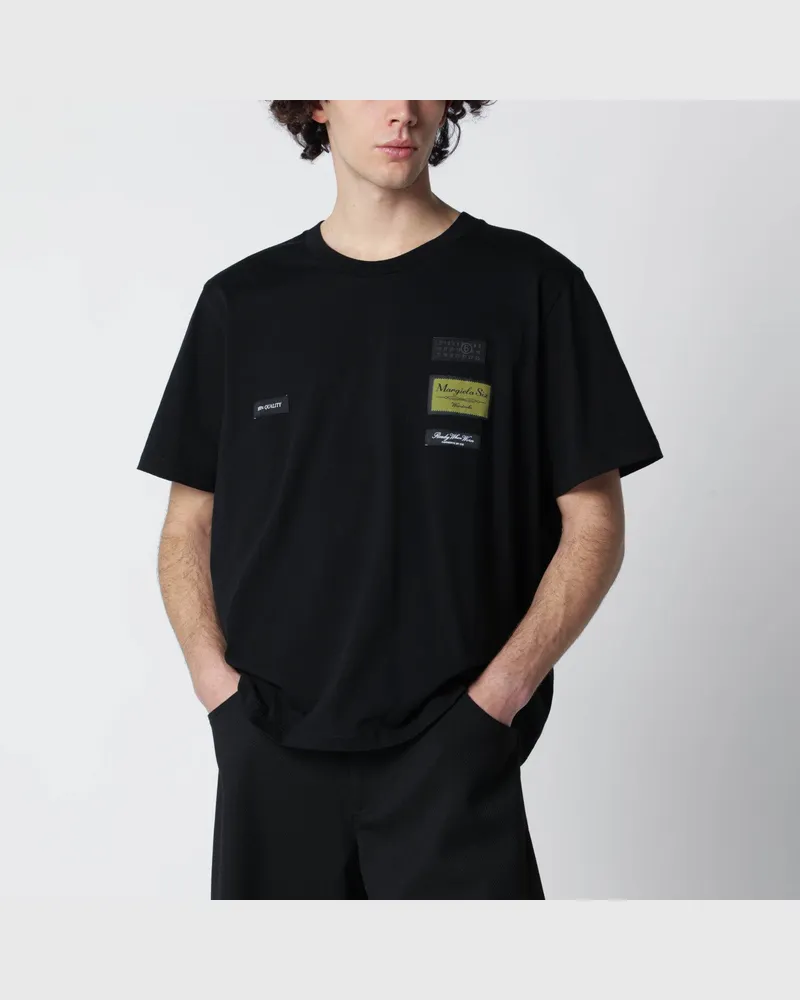 Maison Margiela Schwarzes T-Shirt aus Baumwolle mit Etikettendetails Black