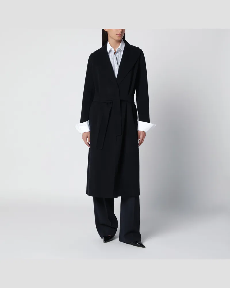 Max Mara Langer Wickelmantel in Dunkelblau aus Schurwolle Blue