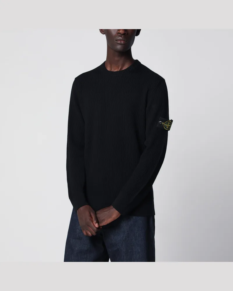 Stone Island Marineblauer gerippter Rundhalspullover Blue