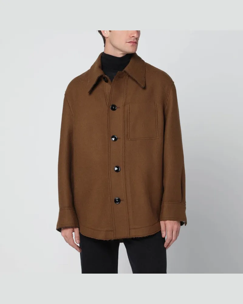 AMI Paris Haselnussfarbenes Wollhemd mit Taschen Braun