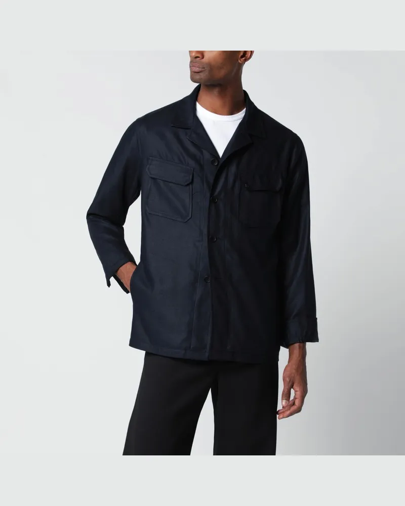 Tagliatore Blaue Seidenjacke Blau