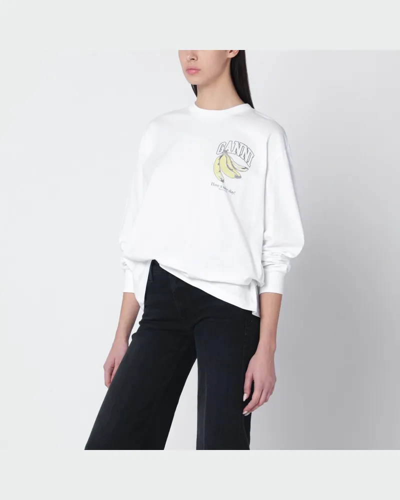 Ganni Weißer Strickpullover mit Logo-Print Weiß