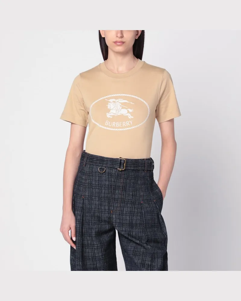 Burberry Hellbeiges T-Shirt mit Equestrian Knight Design Braun