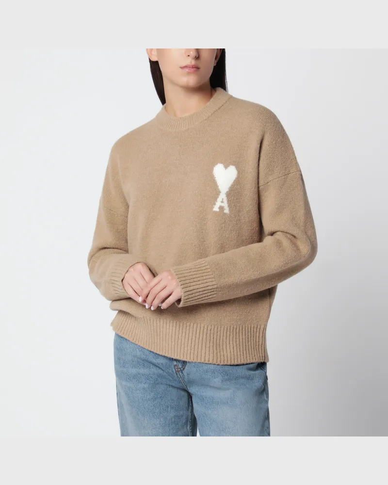 AMI Paris Beiger Ami de Coeur Pullover aus Wollmischung Beige