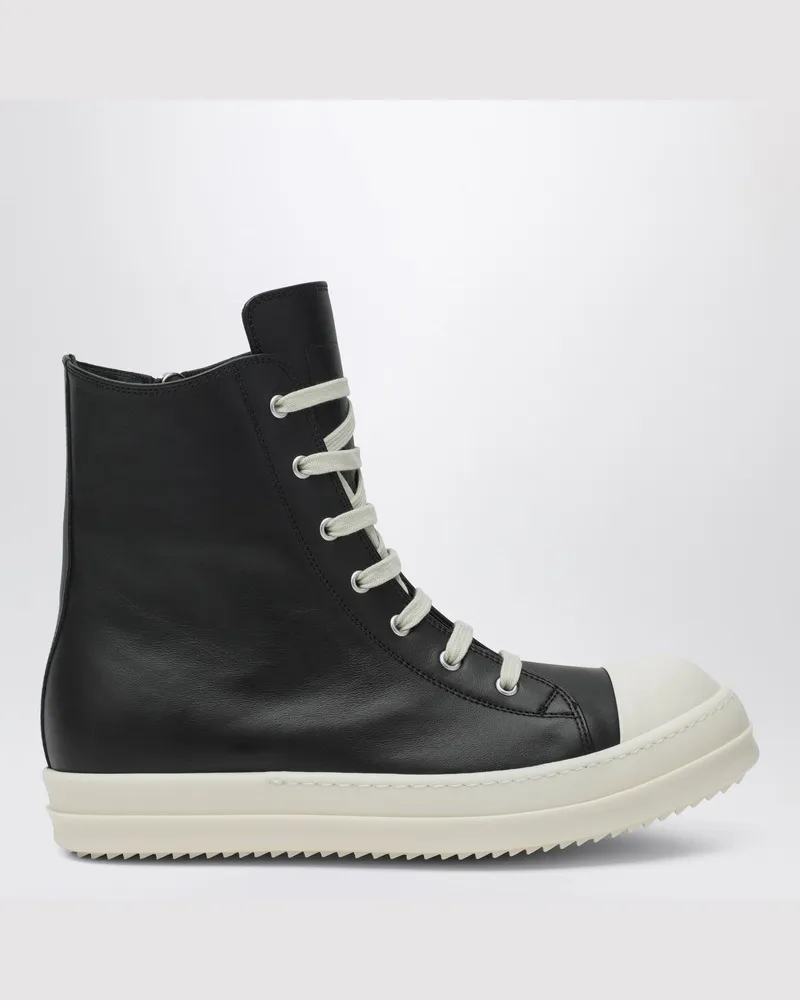 Rick Owens Schwarz/weißer hoher Sneaker aus Leder Schwarz