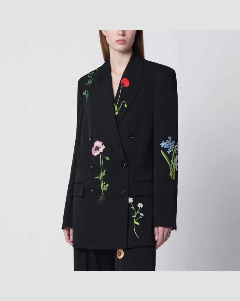 Stella McCartney Schwarze zweireihige Jacke mit Blumenstickerei 