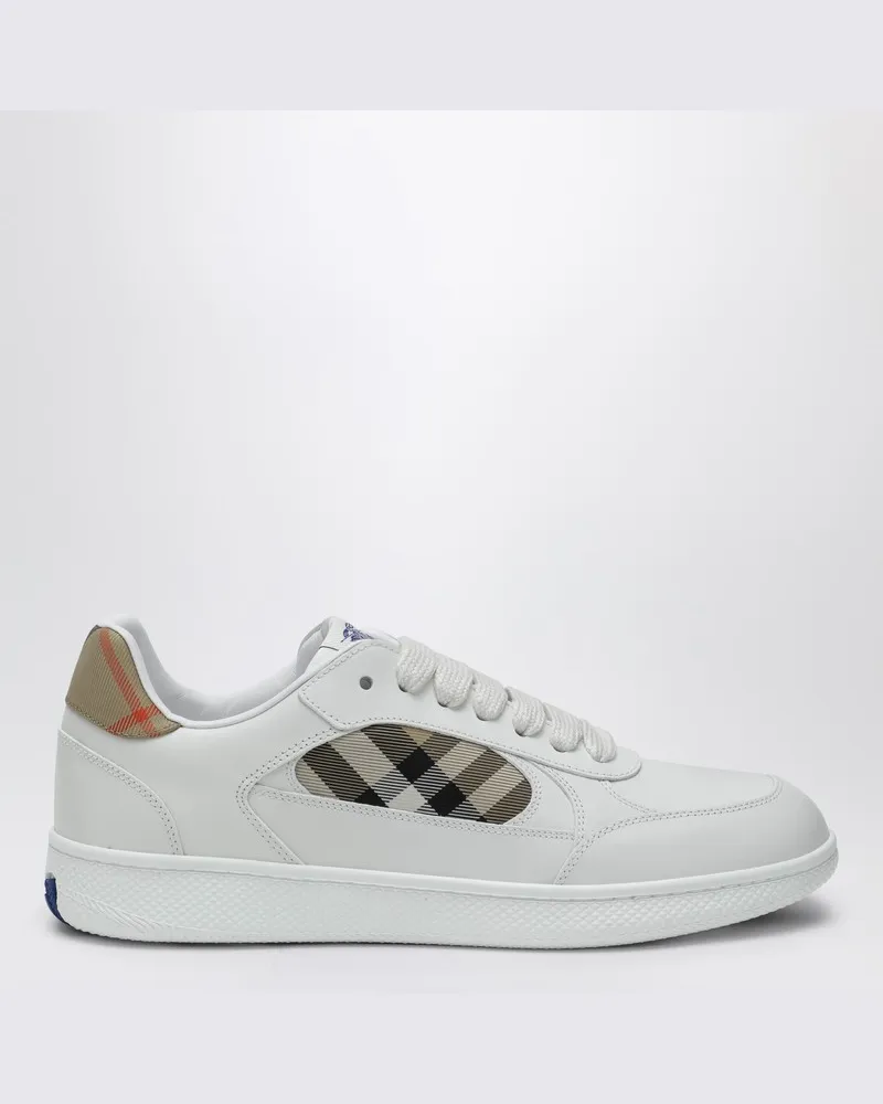 Burberry Terrace Sneaker aus Leder und beige Check Weiß