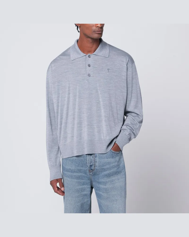 AMI Paris Graues Polohemd Ami De Coeur aus Wolle und Seide Grau