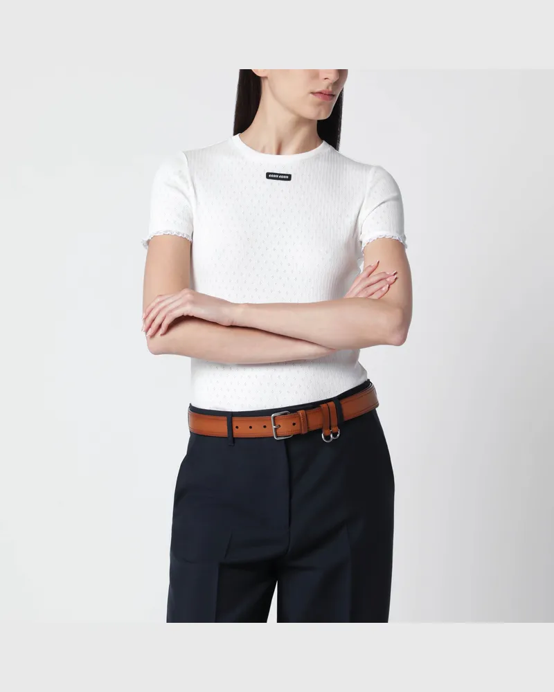 Miu Miu Weißes T-Shirt mit Logo-Patch White