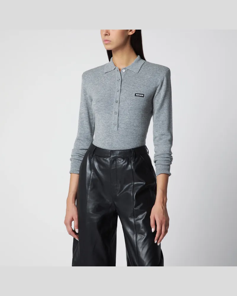 ROTATE Birger Christensen Langarm-Poloshirt aus grauer Wolle Grey