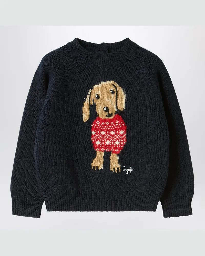 Il Gufo Blauer Wollpullover mit Dackel Blue