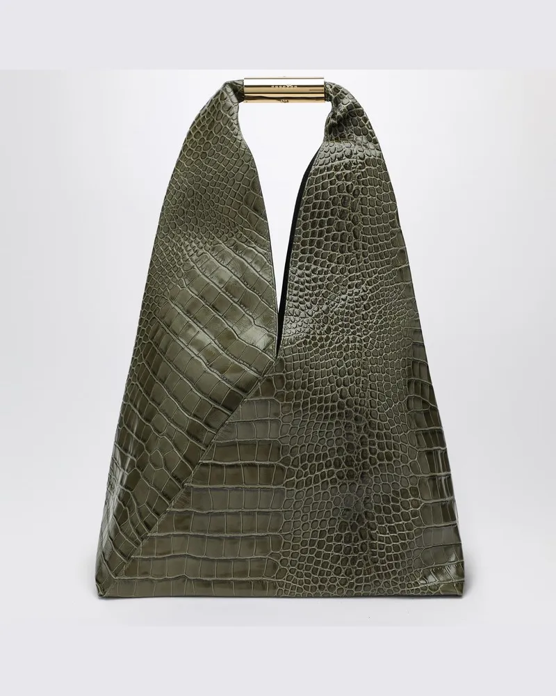 Maison Margiela Mittlere japanische Tasche in Olivgrün mit Krokodilprägung Grün