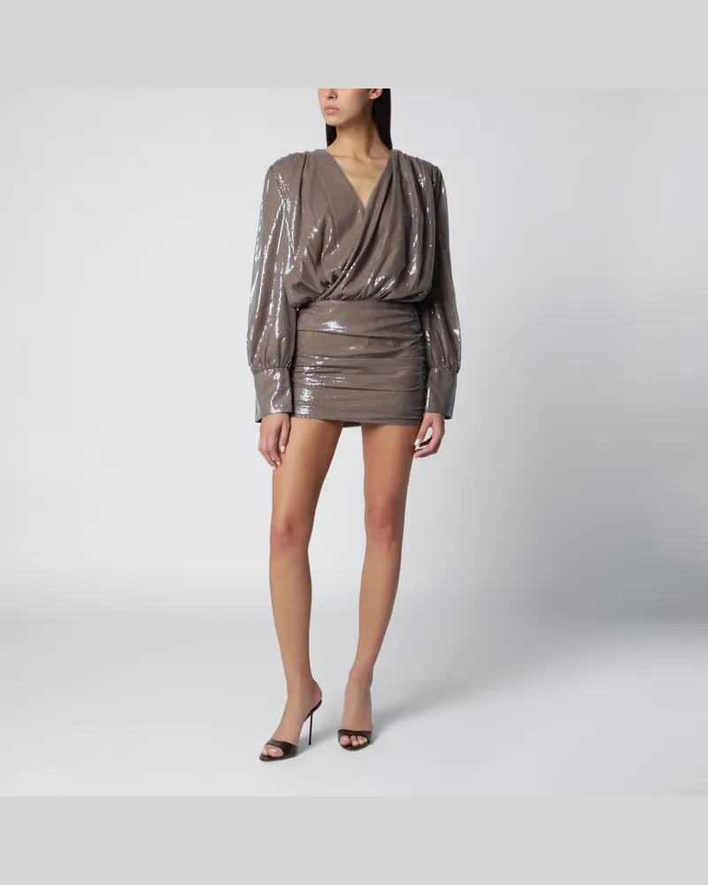 ROTATE Birger Christensen Kurzes Paillettenkleid mit langen Ärmeln in Beige Beige