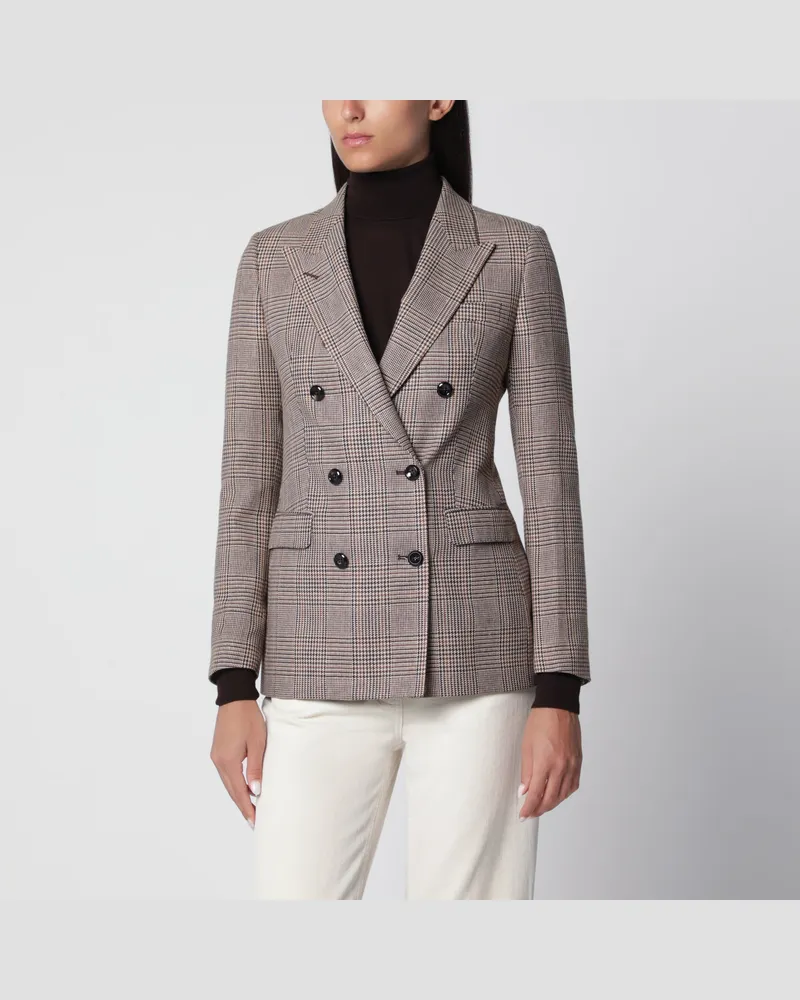 Tagliatore Doppelreihige braune Jacke mit Prince-of-Wales-Muster Brown