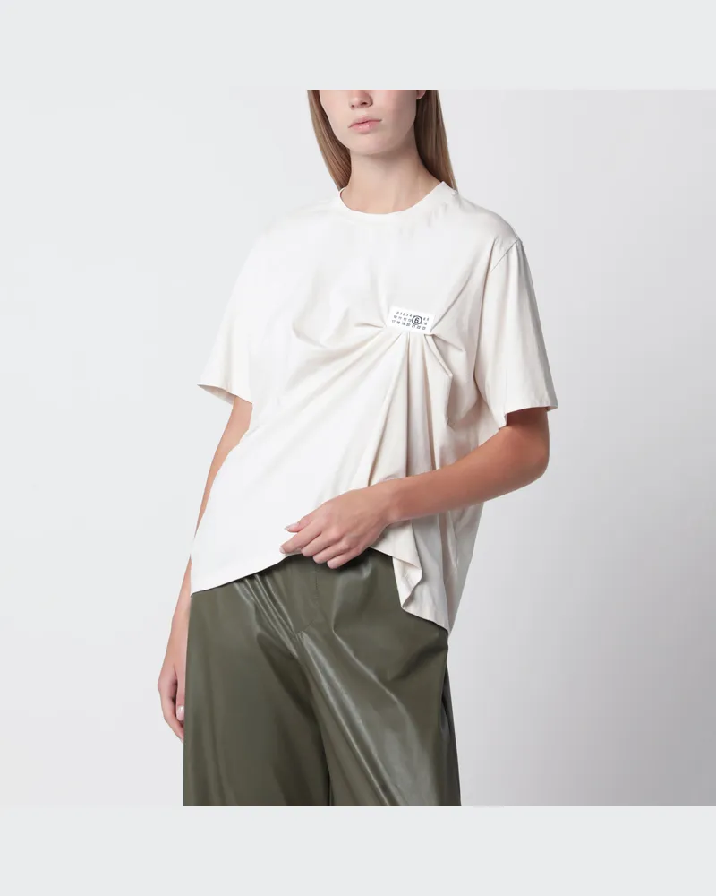 Maison Margiela Écrufarbenes drapiertes T-Shirt mit Logo-Patch Beige
