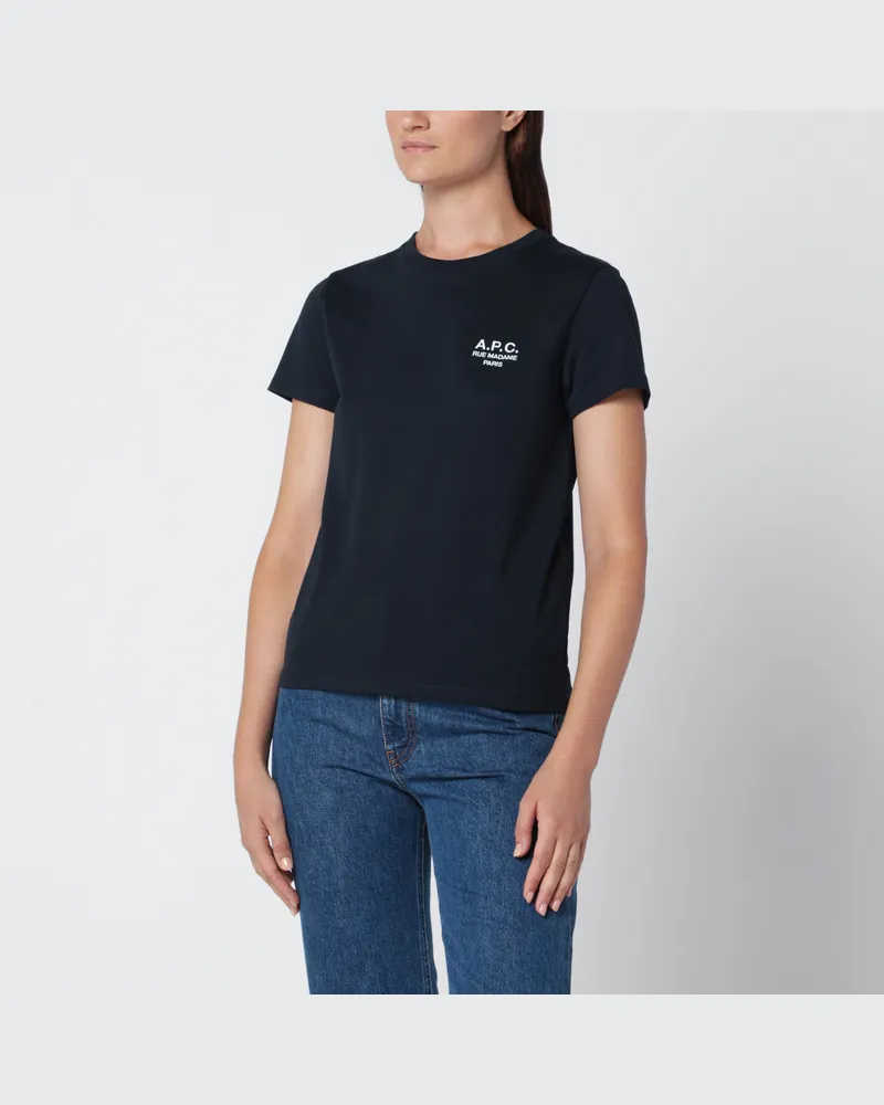 A.P.C. Dunkelblaues Baumwoll-T-Shirt mit Stickerei Blue