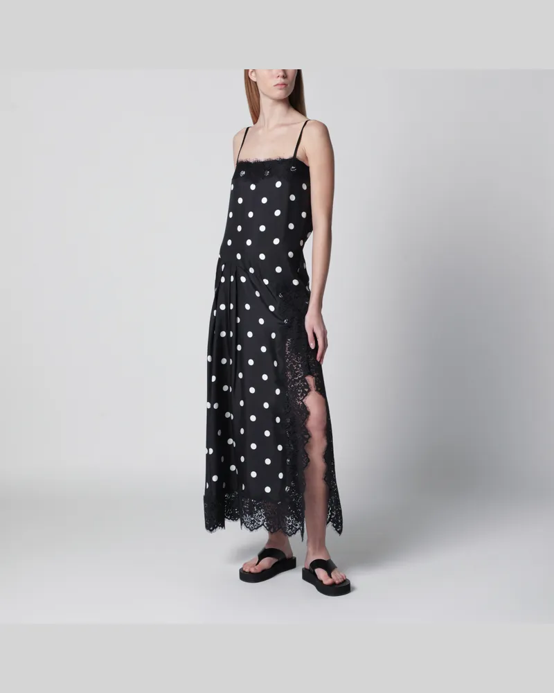 SPORTMAX Langes Seidentwillkleid mit Spitze in Schwarz Black