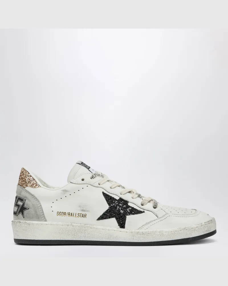 Golden Goose Weiße und schwarze Ball Star-Sneaker mit goldenem Glitzer White
