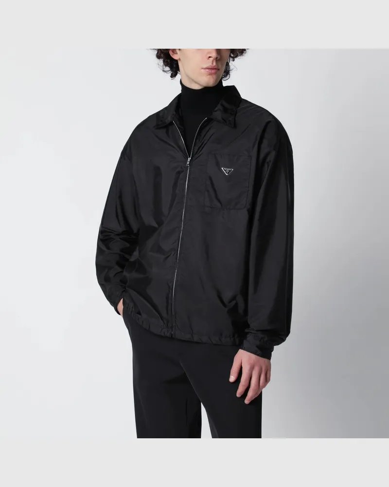 Prada Schwarzes Overshirt aus Re-Nylon mit Reißverschluss Schwarz