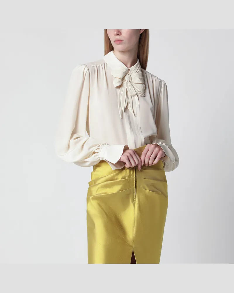 Valentino Garavani Vanillefarbene Seidenbluse mit Blume Beige