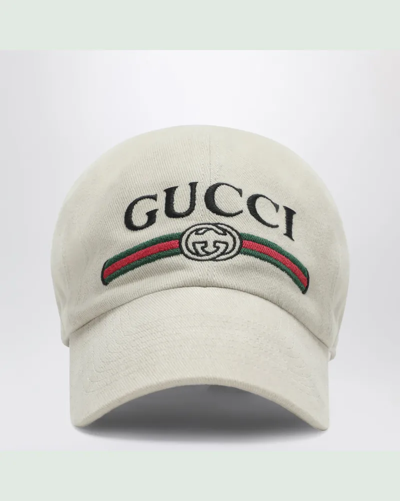 Gucci Baseballkappe aus beiger Baumwolle mit gesticktem Logo Beige