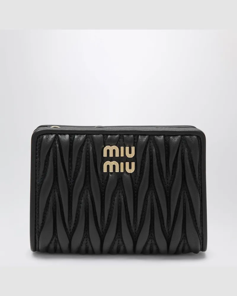 Miu Miu Kleine schwarze Geldbörse aus Matelassé-Nappaleder Black