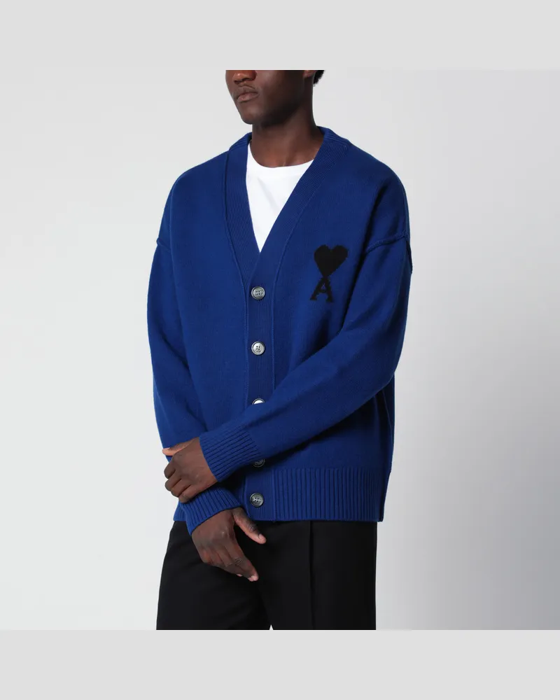 AMI Paris Blauer Ami De Coeur Cardigan aus Wolle Blue