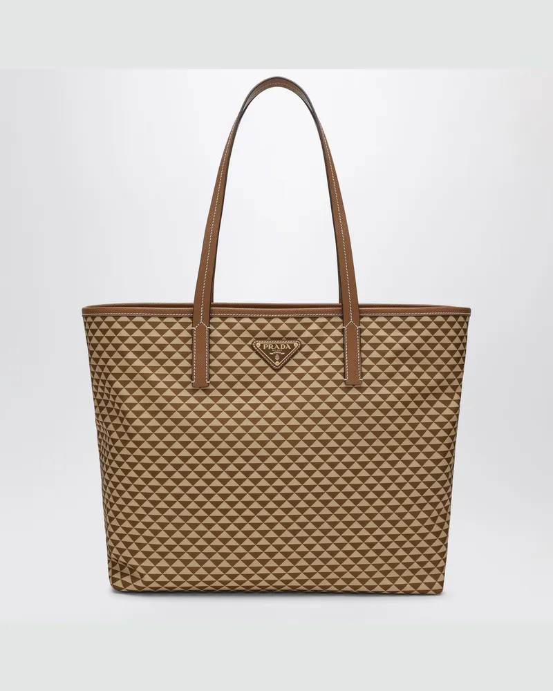 Prada Karamellfarbene Tasche aus bedrucktem Re-Nylon Beige
