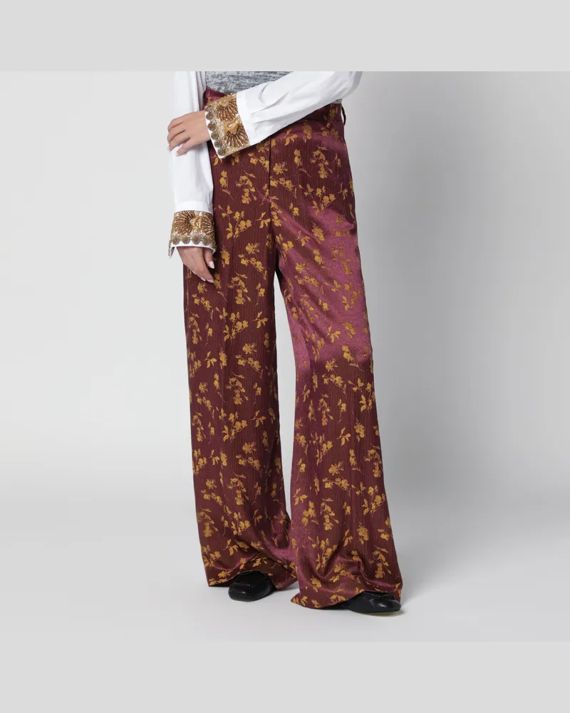 Dries van Noten Lila Jacquard-Hose mit weitem Bein Purple