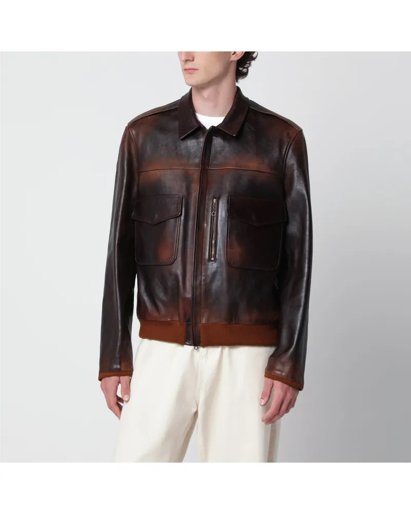 Golden Goose Braune Bomberjacke aus Leder im Vintage-Look Brown