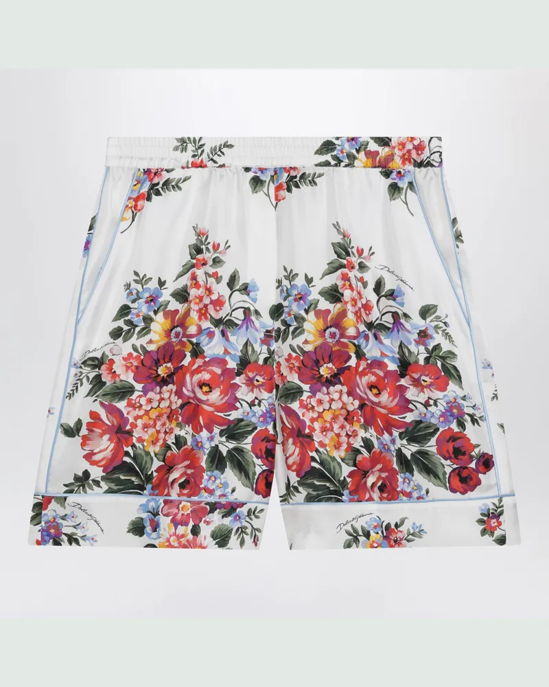 Dolce & Gabbana Bermudashorts Vanity aus Seidentwill mit Blumenprint in Weiß Multicolor