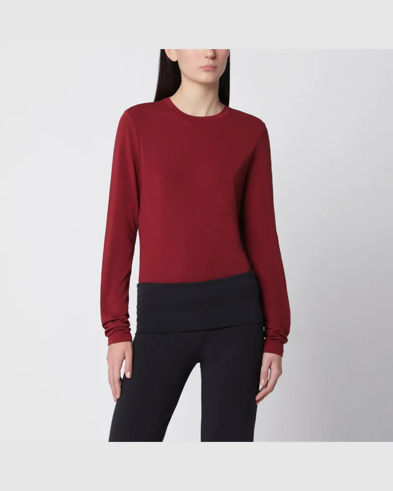 SKIMS Bordeauxrotes Langarm-T-Shirt aus Stretch-Baumwolljersey Burgundy