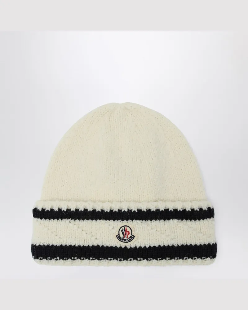 Moncler Weiße und blaue Wollmütze Blau