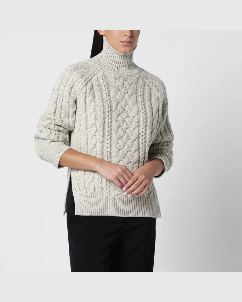 Totême Ecrufarbener Rollkragenpullover aus Zopfstrickwolle Beige