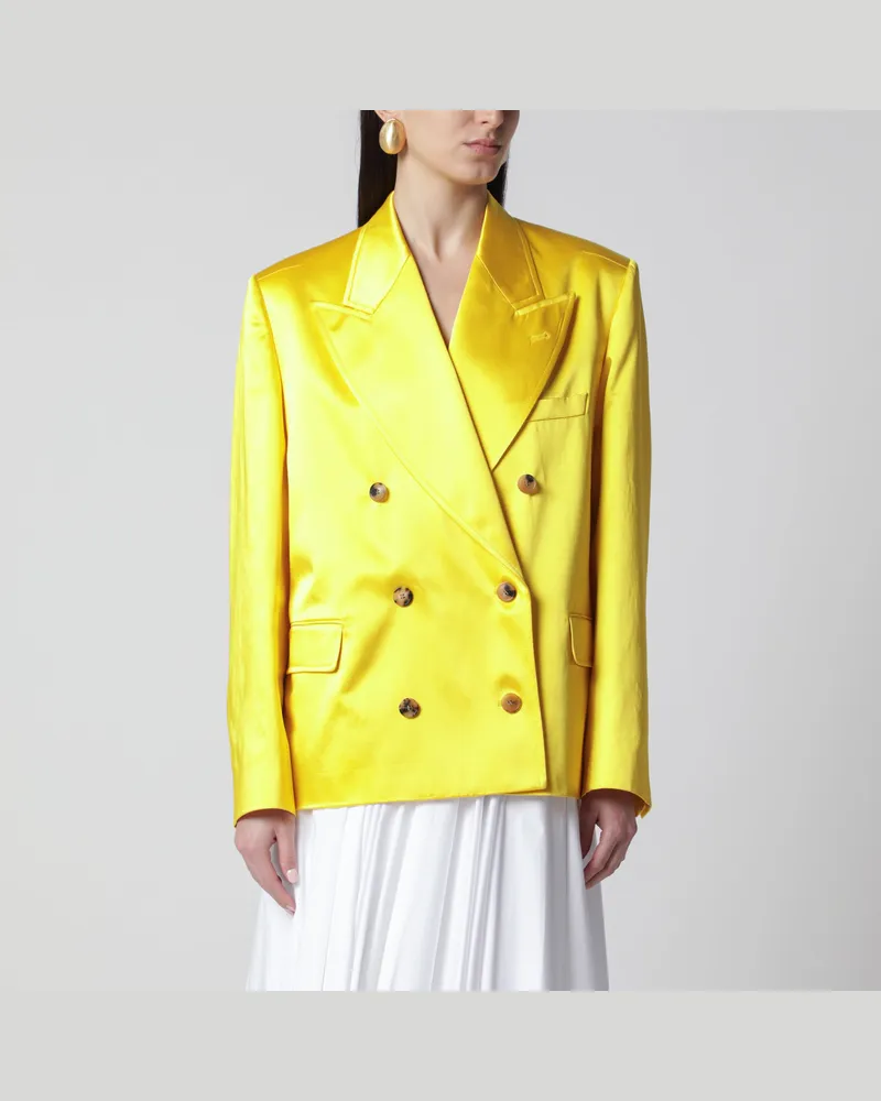 Dries van Noten Doppelreihige Baumwollmixjacke Glänzendes Gelb Yellow