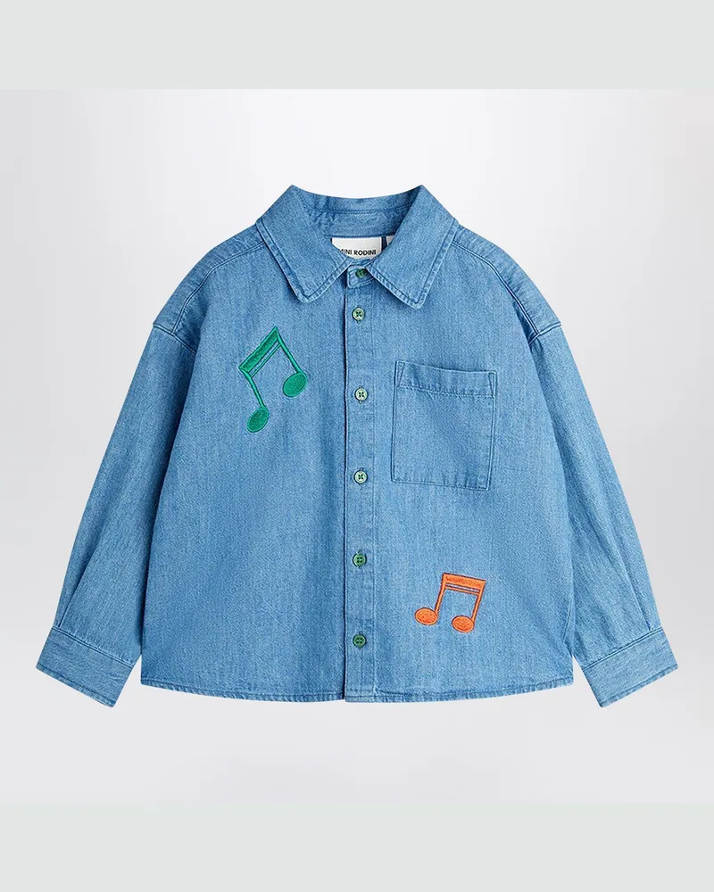 Mini Rodini Blaue Denim-Hemd mit musikalischen Noten Blue