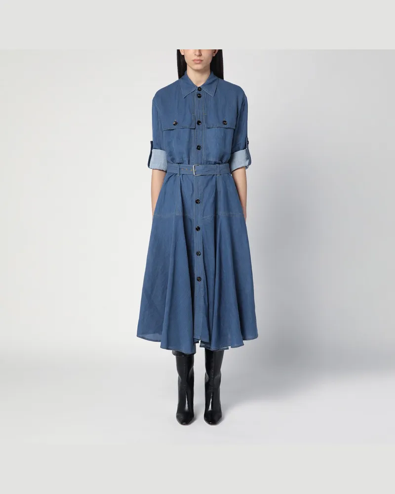 Bottega Veneta Blaues Hemdkleid aus Leinengemisch Blue