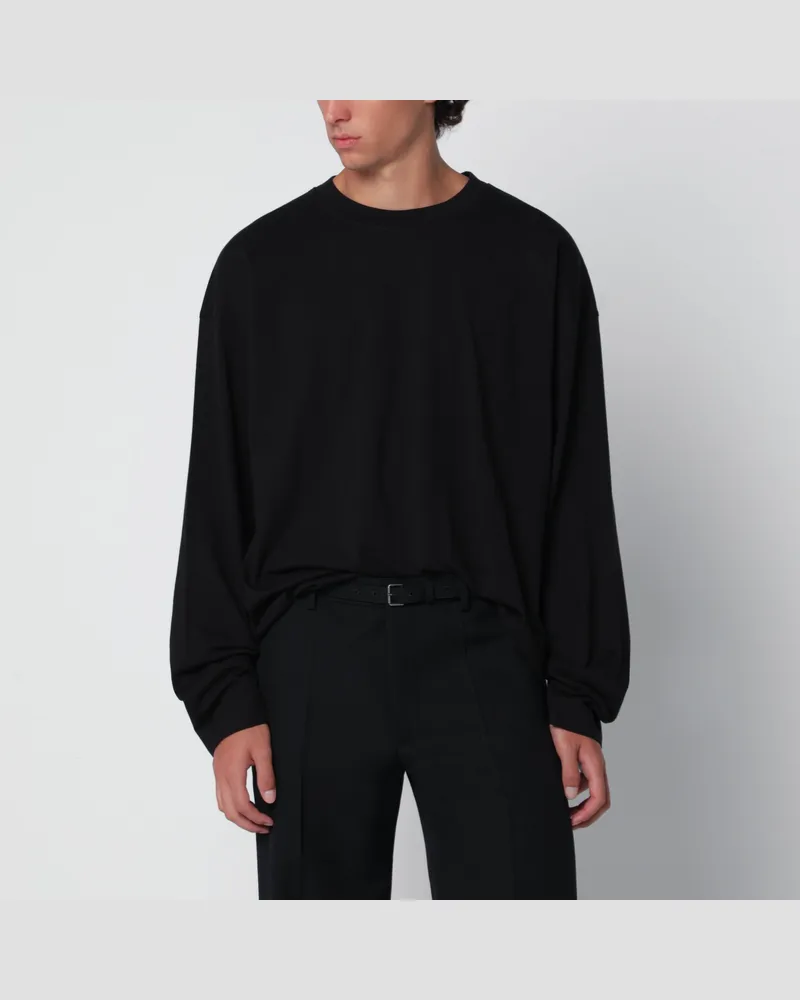 Dries van Noten Schwarzes Langarm-T-Shirt aus Baumwolle Black
