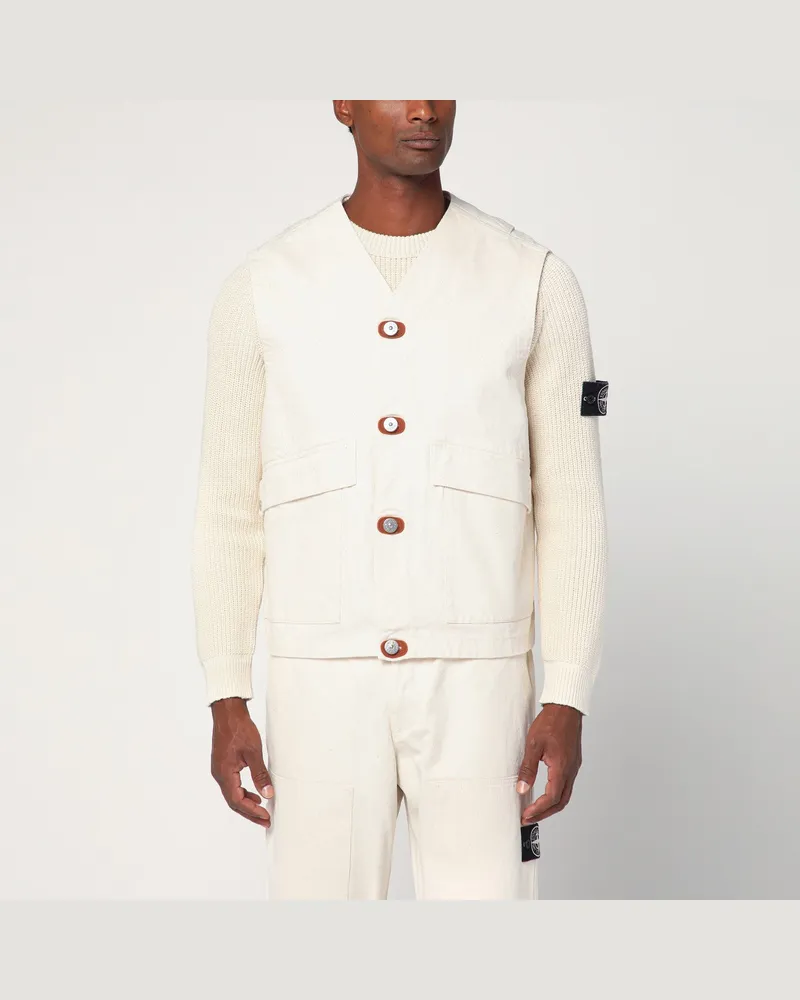 Stone Island Elfenbeinfarbene Baumwollweste White