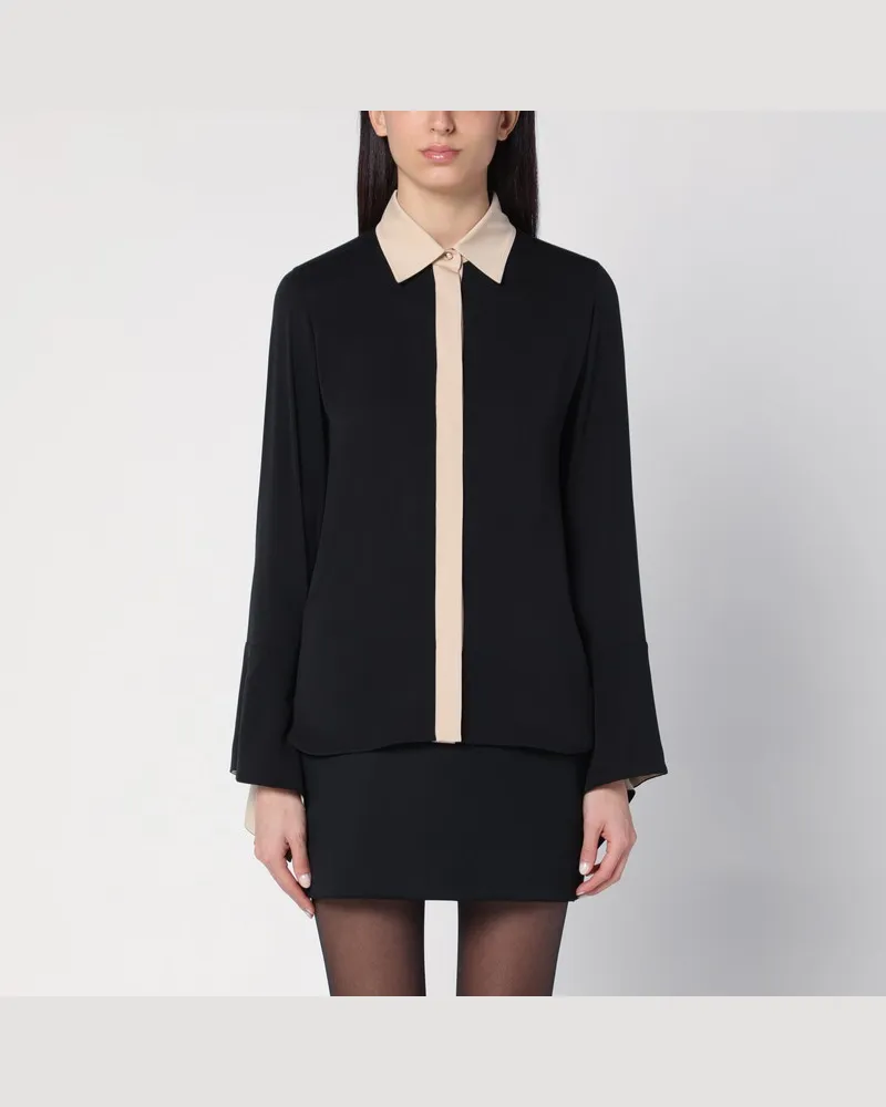 Max Mara Schwarze Bluse aus Seide mit Farbblockmuster Schwarz