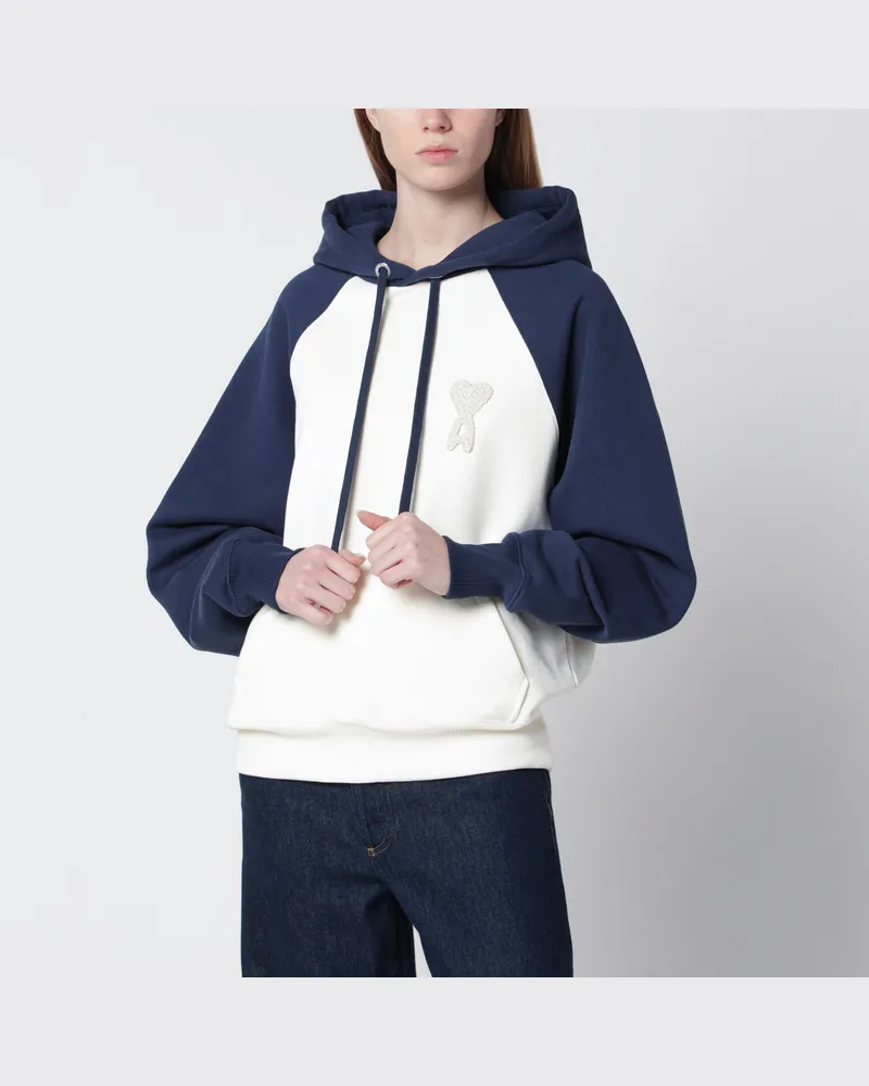 AMI Paris Ami De Coeur Hoodie in Creme/Blau White