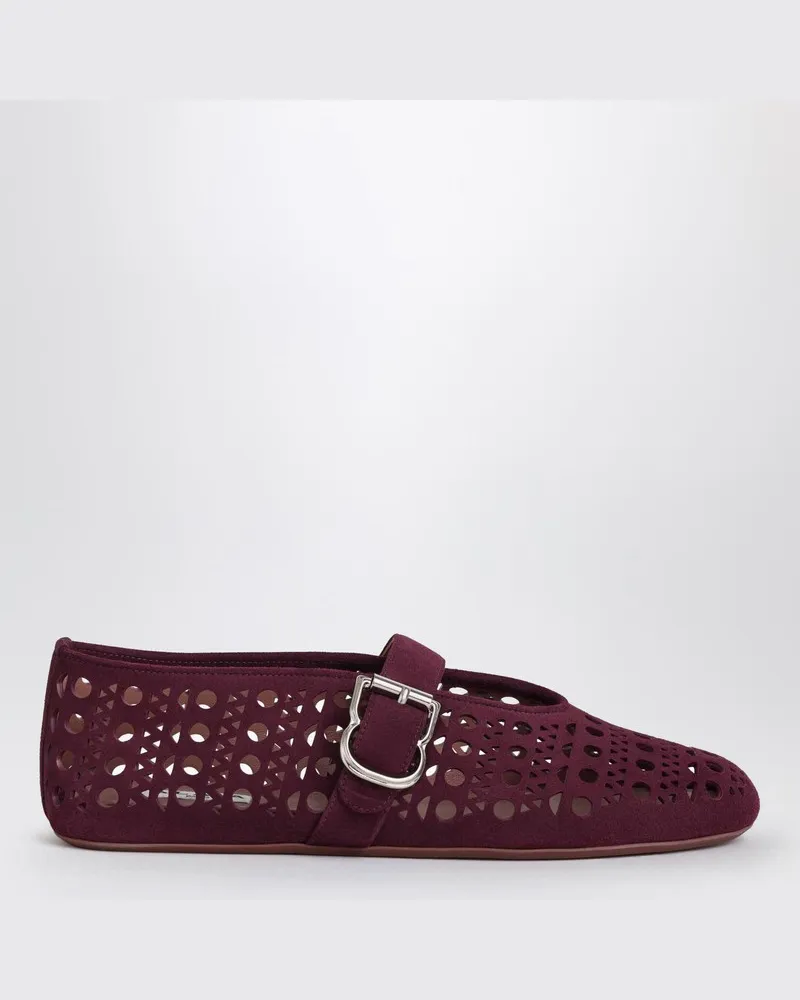 Alaïa Vienne-Ballerina aus granatrotem Wildleder Burgunderrot
