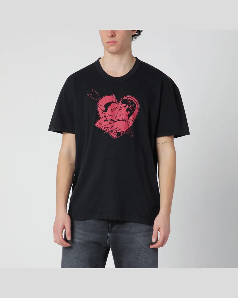 Our Legacy Schwarzes T-Shirt mit Love Story Print 